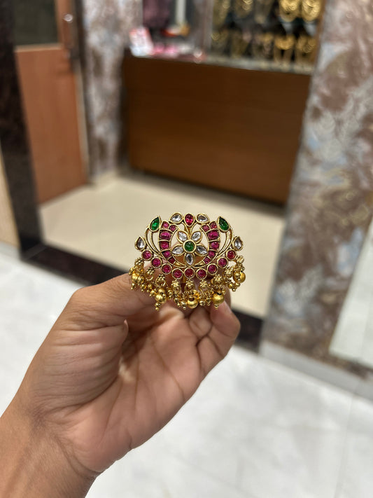 Royal Ruby–Emerald Kundan Ambada (Hair Brooch)