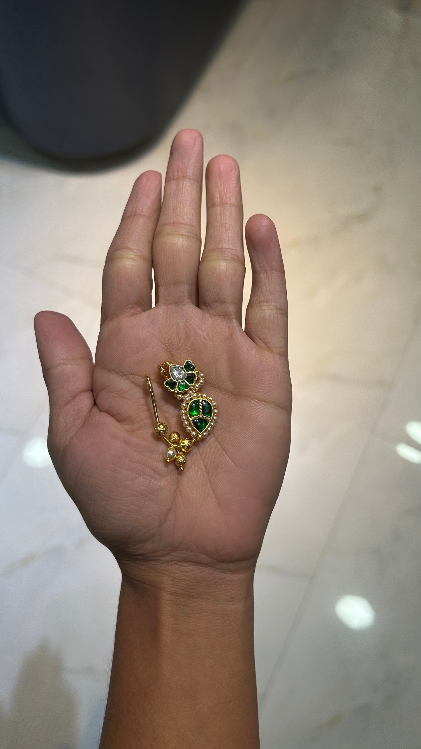 Traditional Green Stone Nath (Maharashtrian Nose Ring)