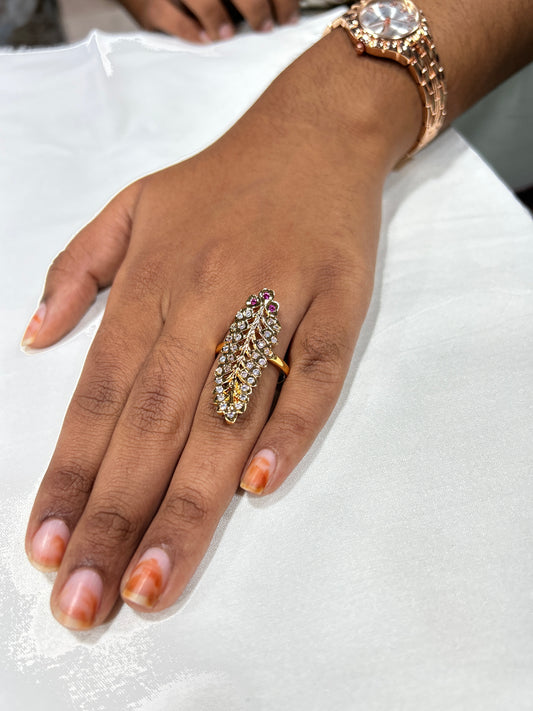 Royal Leaf CZ Statement Ring