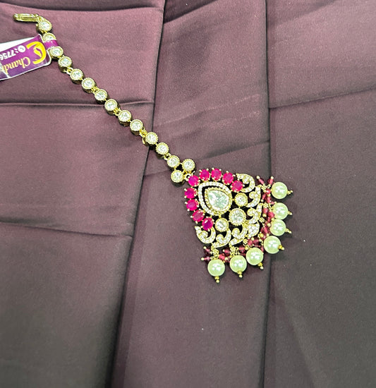 Ruby & Pearl Teardrop Maang Tikka