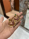 Ruby Pearl Chandbali Earrings with Emerald Stud