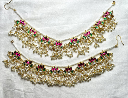 Lotus Motif Kana Chains with Pearl Jhumkis