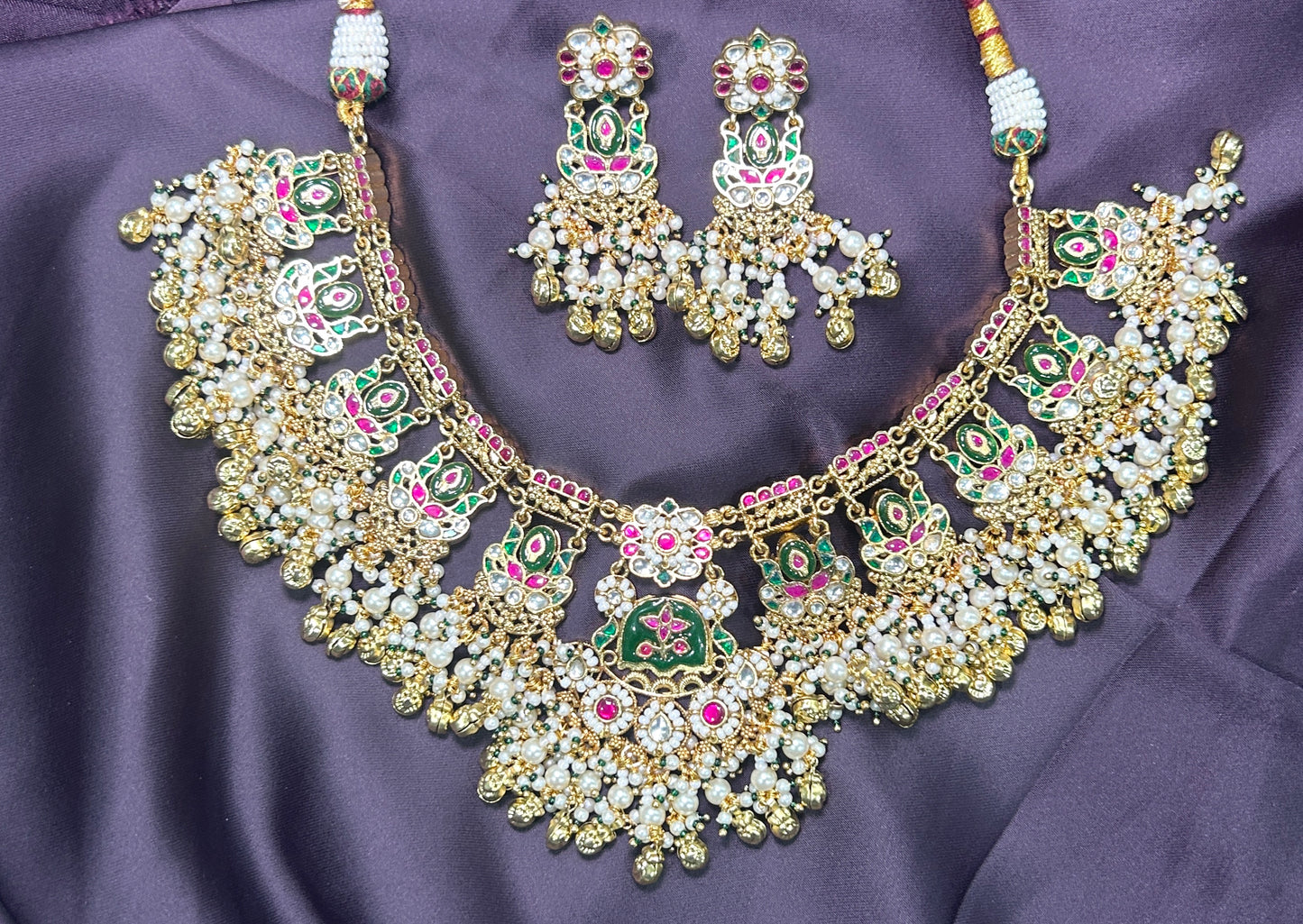 Enamel & Pearl Choker Necklace Set