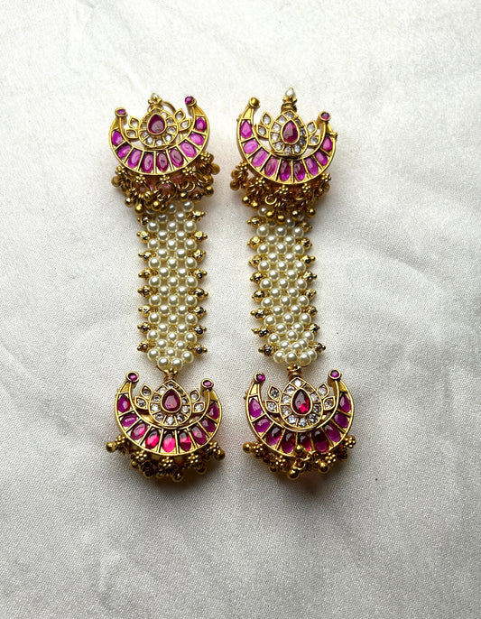Traditional Pakke Long Earrings with Pearl Strands