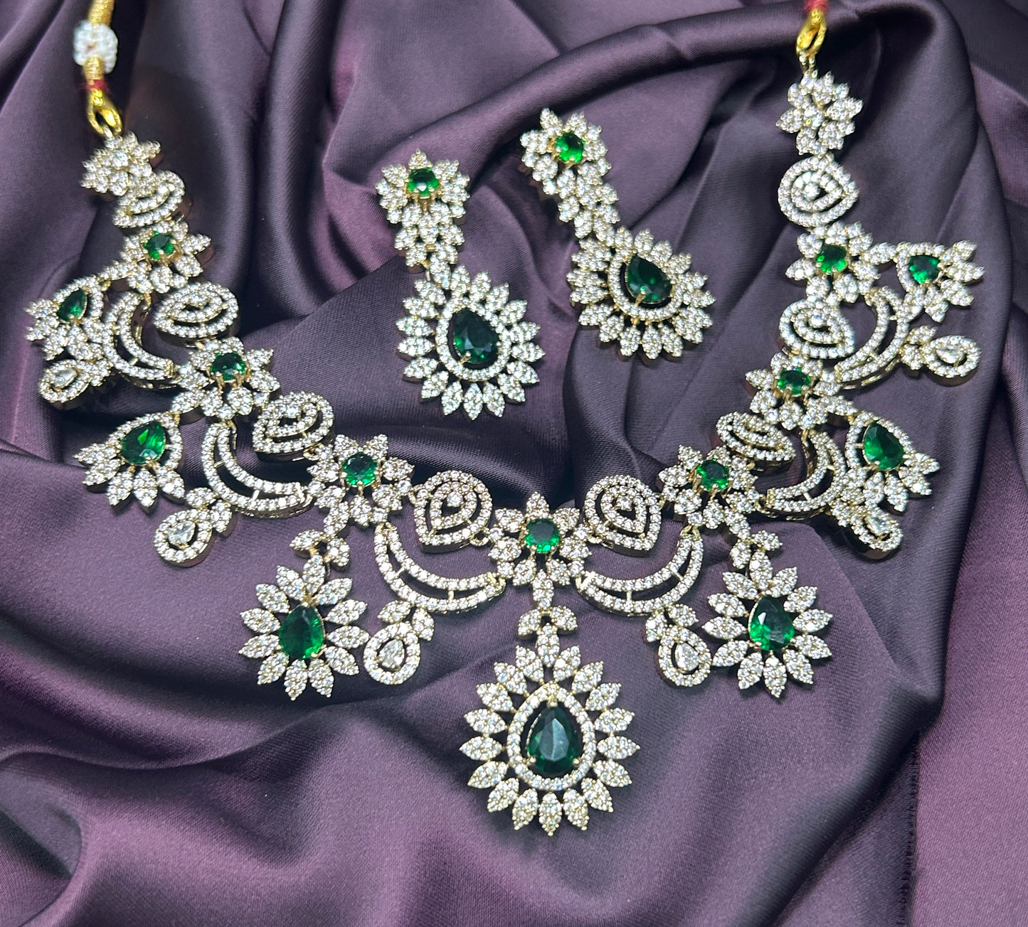 Royal Emerald & CZ Bridal Necklace Set