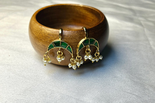 Emerald Enamel Arch Bugdi Earrings