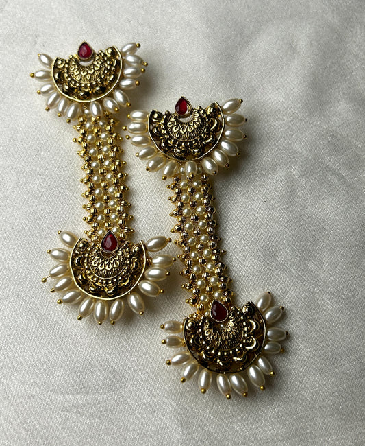 Royal Pakke Long Earrings with Shell Pearls