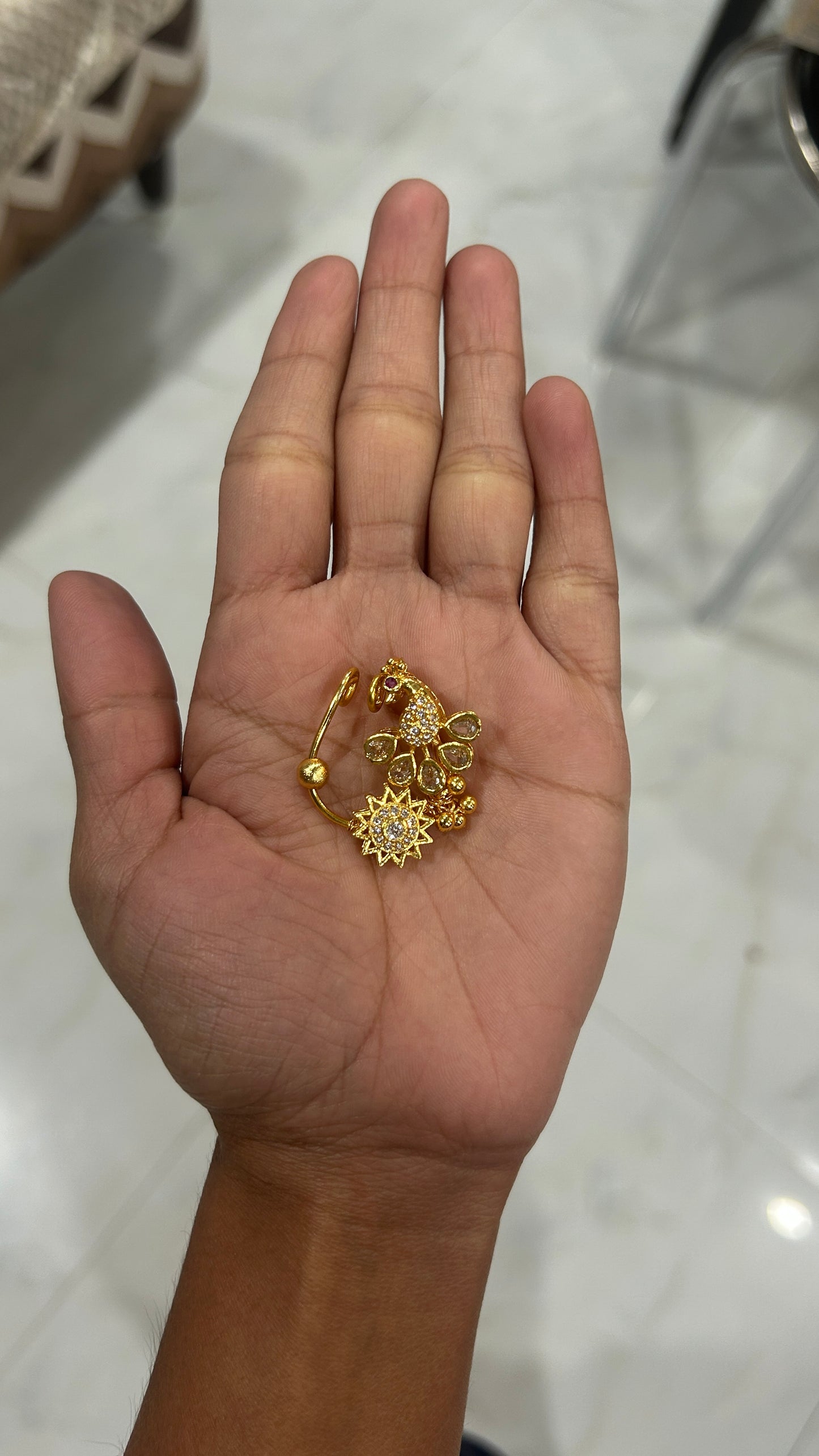 Peacock Motif Maharashtrian Nath with Crystal Sun Pendant