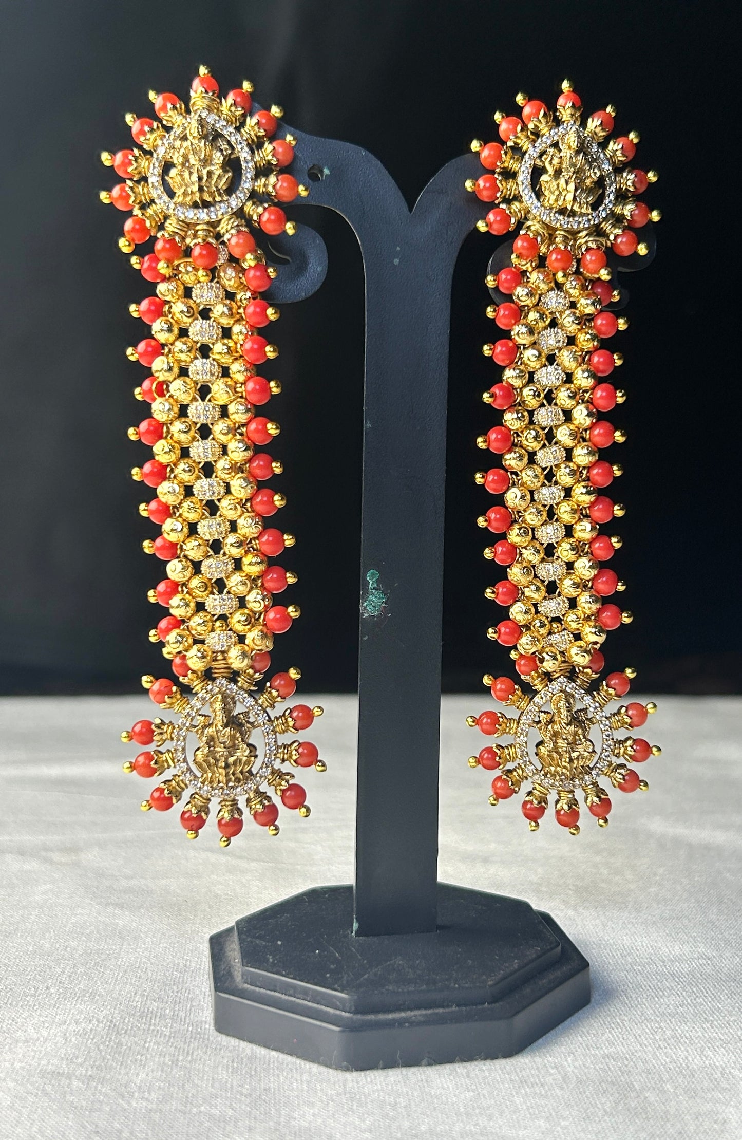 Red Lakshmi Motif Temple Earrings – Pakke Style