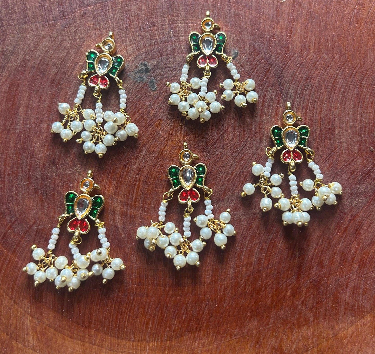 Red-Green Enamel Hair Accessory with Pearl Drops