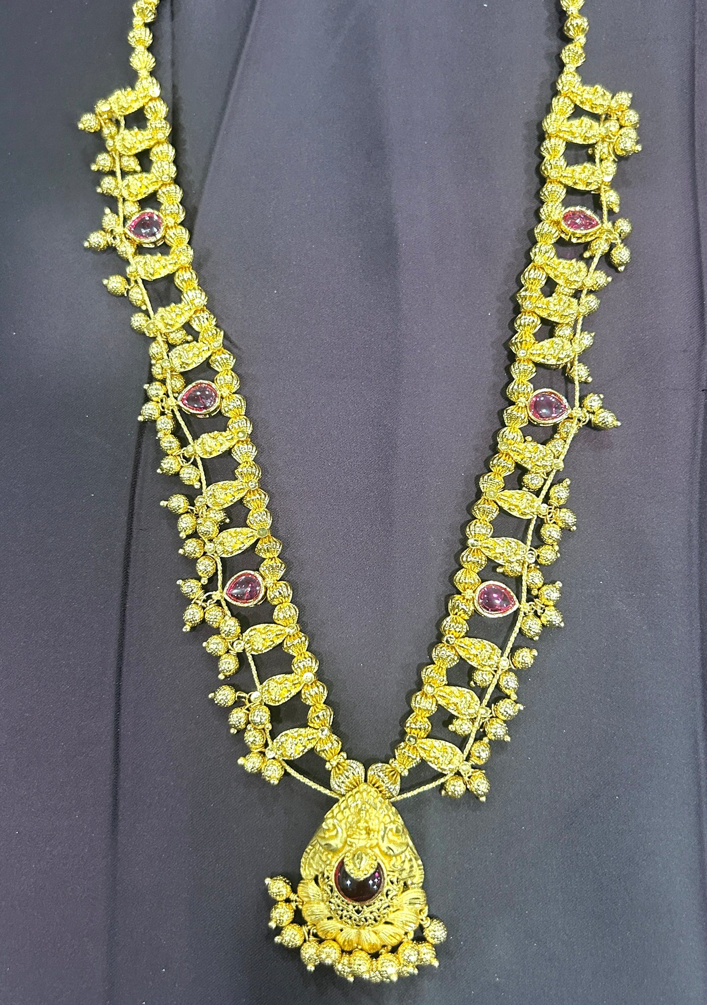 Antique Gold Temple-Style Haar with Ruby Stone Pendant