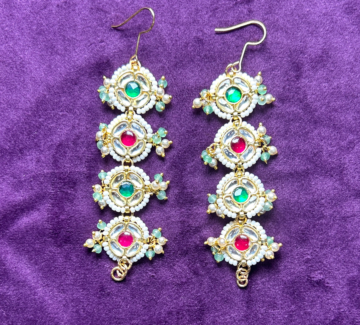 Multicolor Kundan Floral Ear Chain (Kaanchain) with Pearl & Bead Detailing