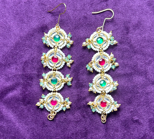 Multicolor Kundan Floral Ear Chain (Kaanchain) with Pearl & Bead Detailing