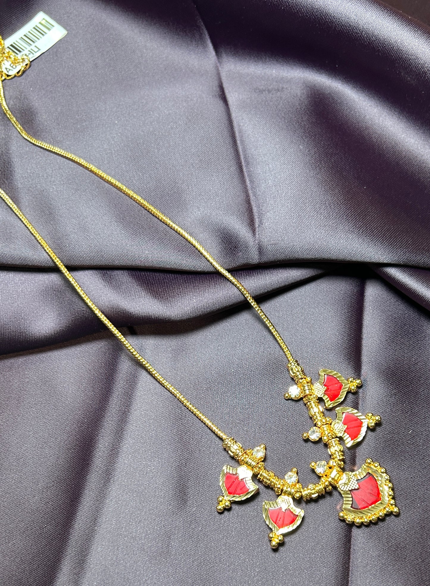 Red Enamel Leaf Motif Necklace