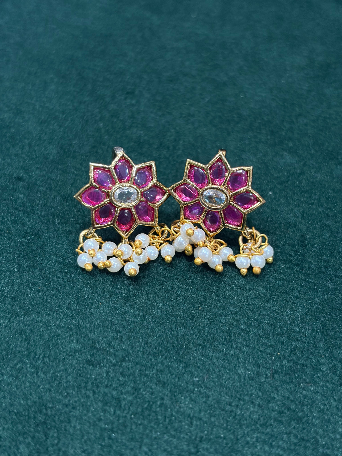 Pink Kemp Stone Bugadi with Pearl Drops