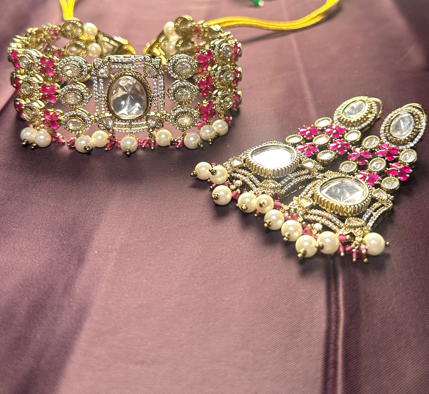 Pearl Drop Kundan Choker with Ruby Accents