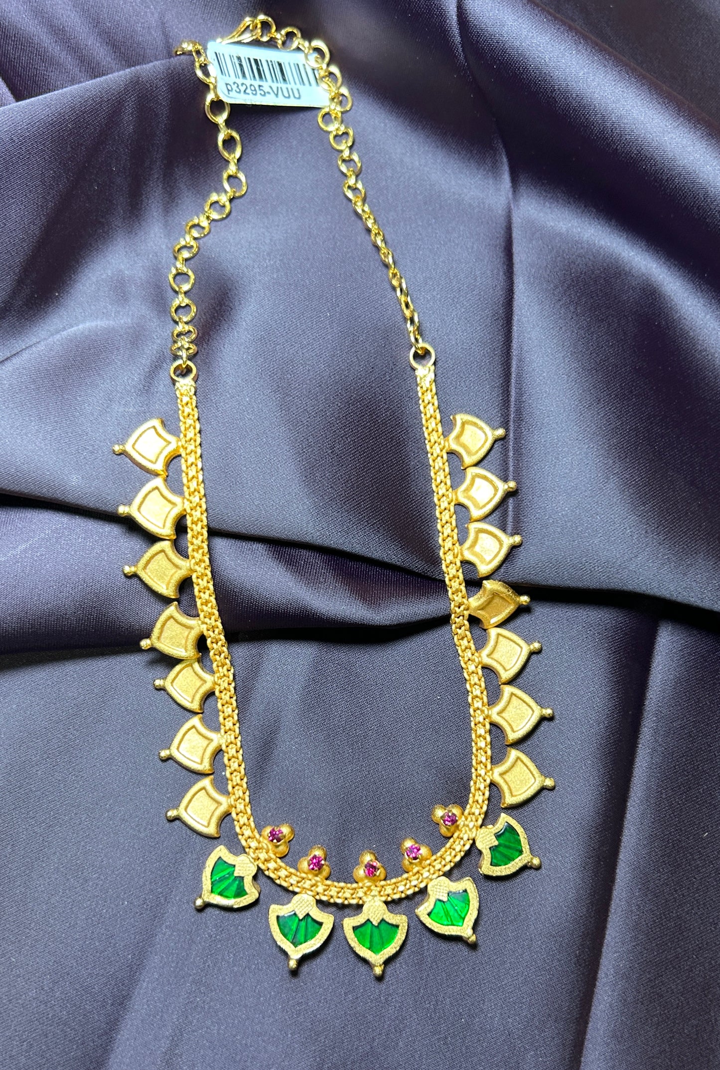 Traditional Maharashtrian Green Enamel Leaf Necklace