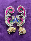 Colorful Peacock Design Ear Cuff with Pearl Jhumka Drop