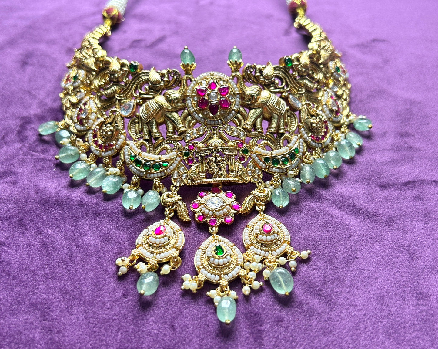 Antique Temple Jewellery Set with Elephant & Lakshmi Motif
