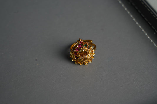 Temple peacock gold ring