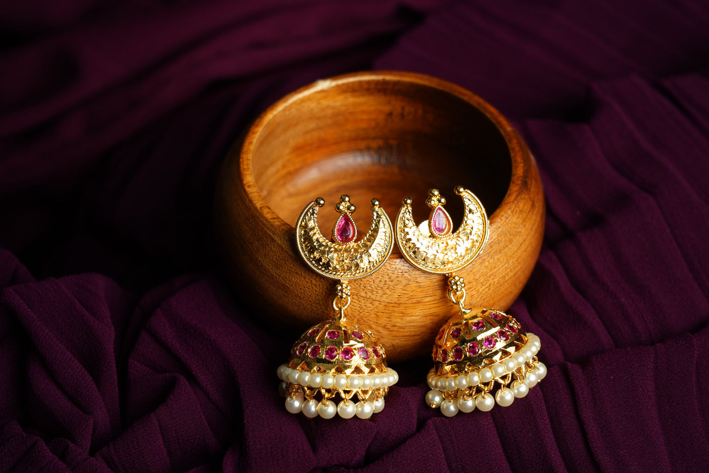 Gold moon Jhumka earrings