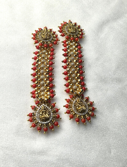 Red Lakshmi Motif Temple Earrings – Pakke Style