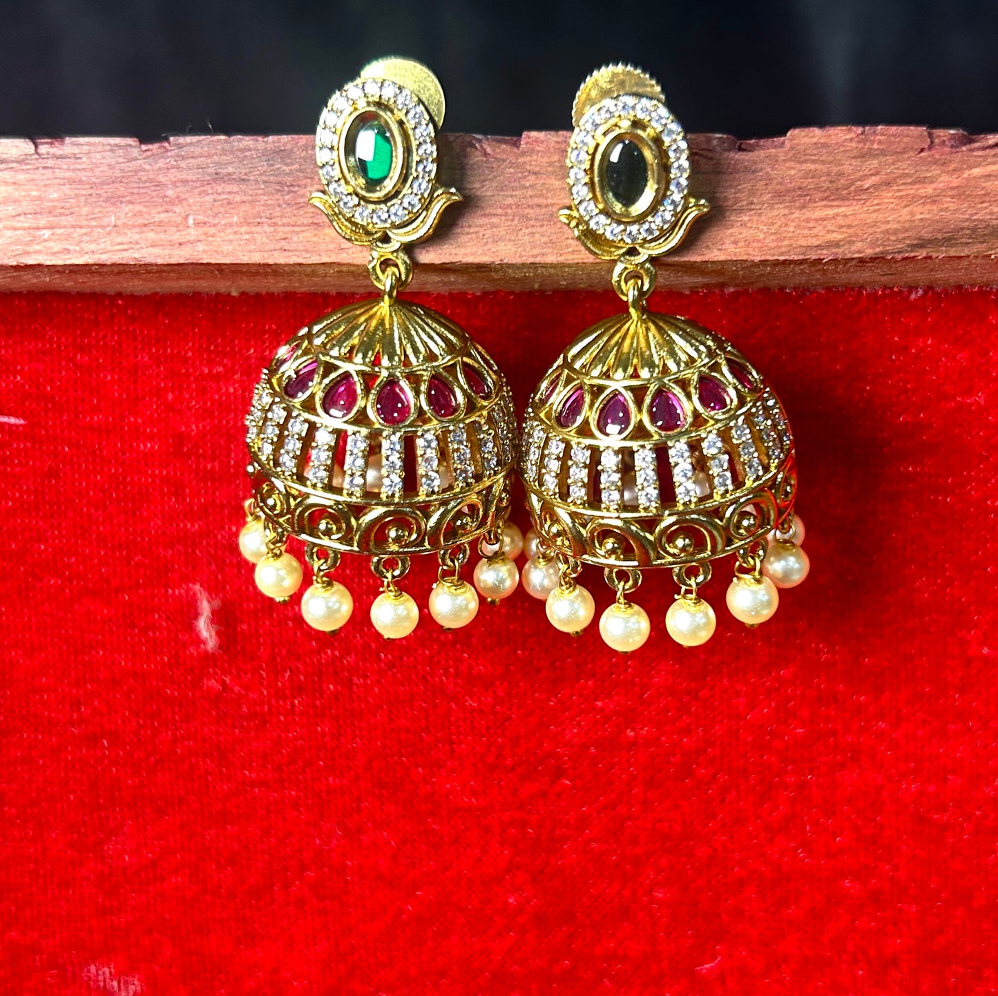 Royal Ruby & Pearl Jhumka Earrings