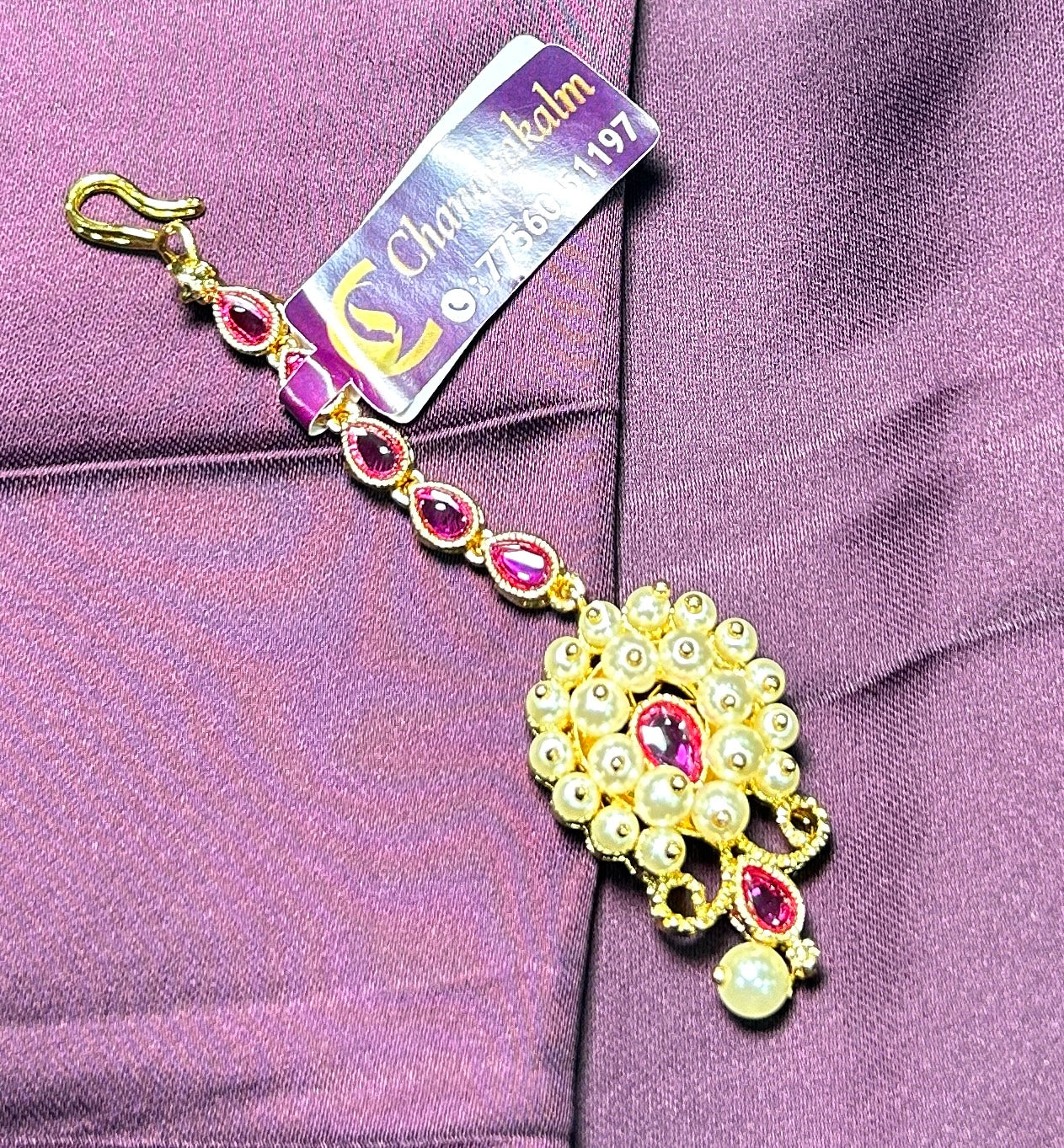 Ruby Red & Pearl Cluster Maang Tikka