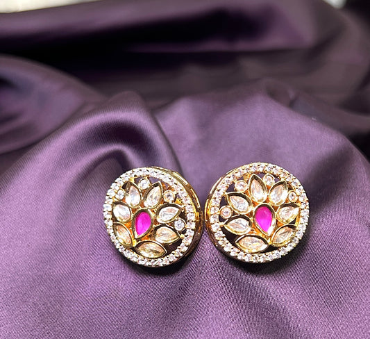 Lotus Kundan Stud Earrings
