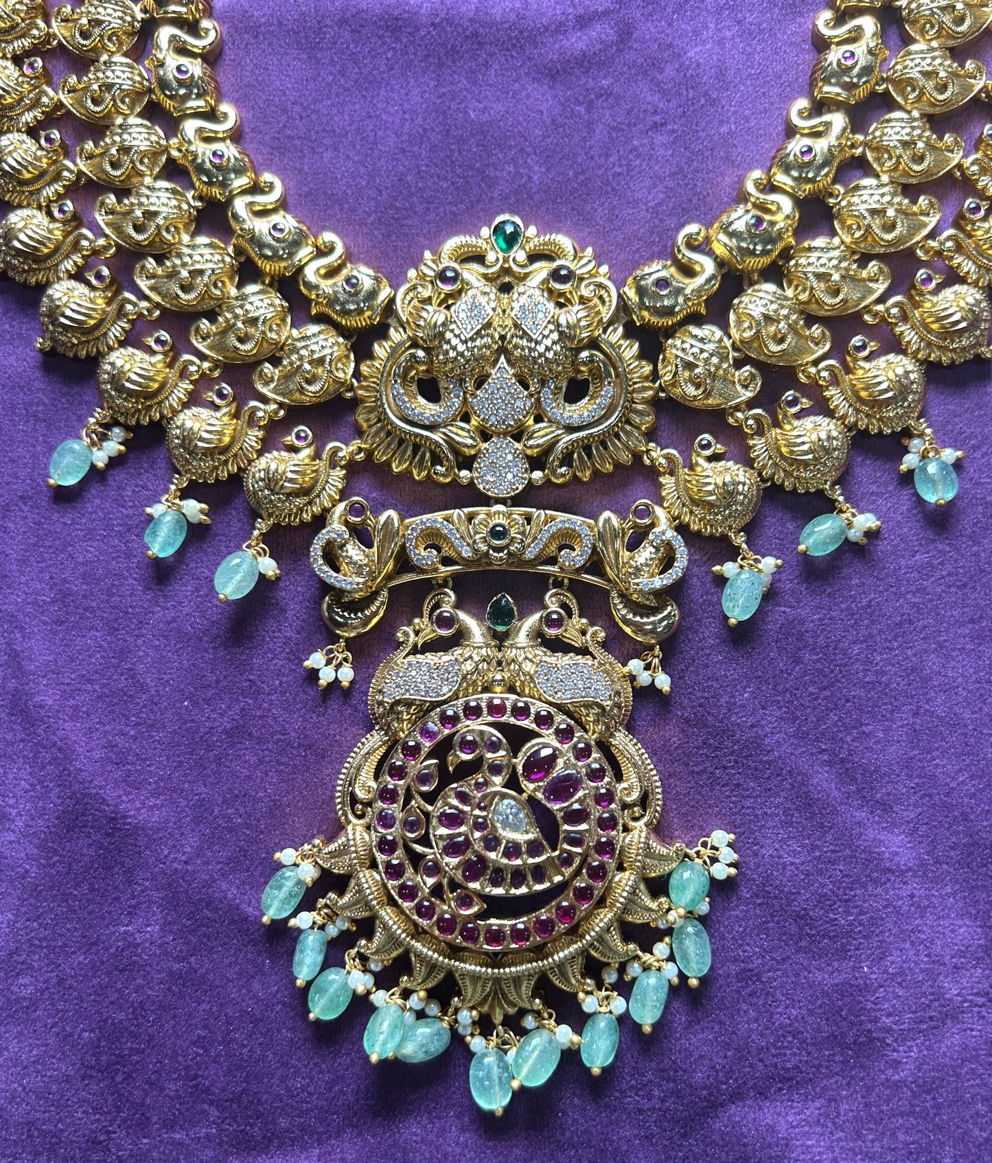 Heritage Lakshmi Temple Long Haar Set with Peacock Motif