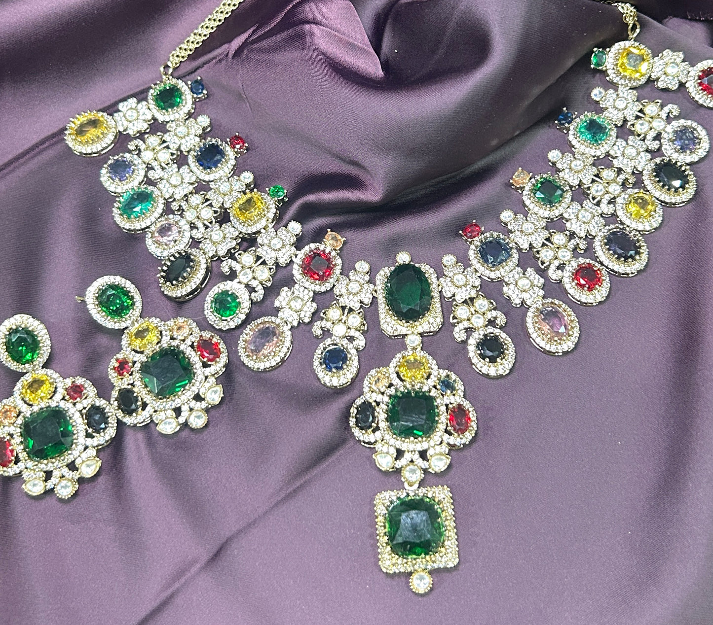 Royal Navratna Polki Necklace Set