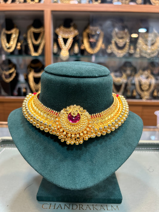 Grand Gold-Finish Bridal Choker with Ruby Centrepiece