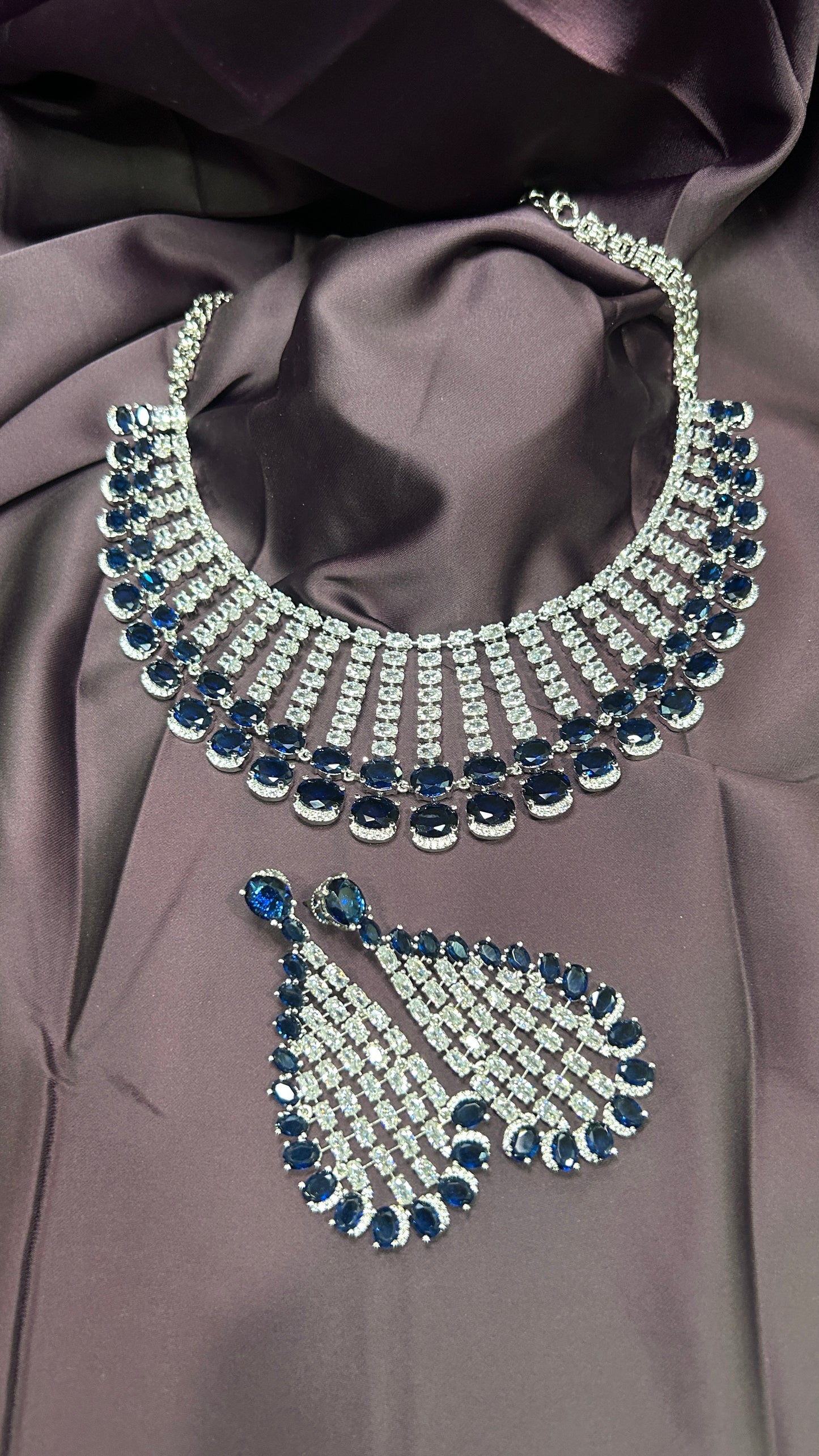 Royal Blue Sapphire & Diamond Necklace Set