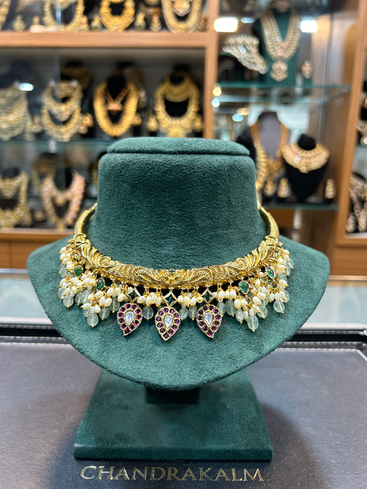 Royal Emerald & Pearl Kundan Choker Necklace with jhumkas