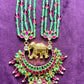 Elegant Multi-Strand Pachikundan Beaded Necklace with Elephant Pendant