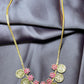 Lakshmi Coin Necklace with Pink Floral Accents