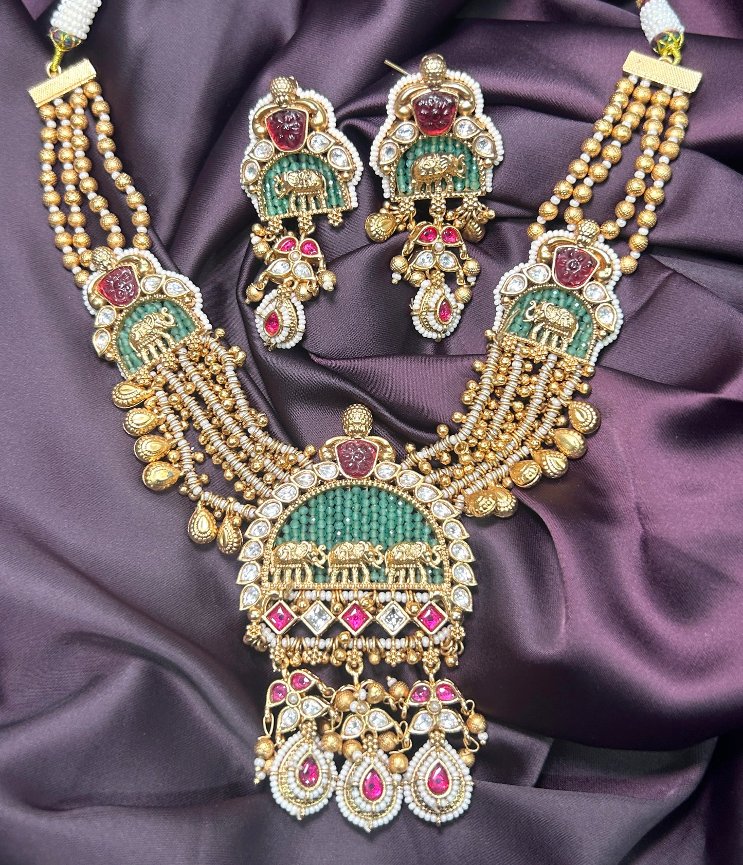 Royal Temple Elephant Motif Necklace Set