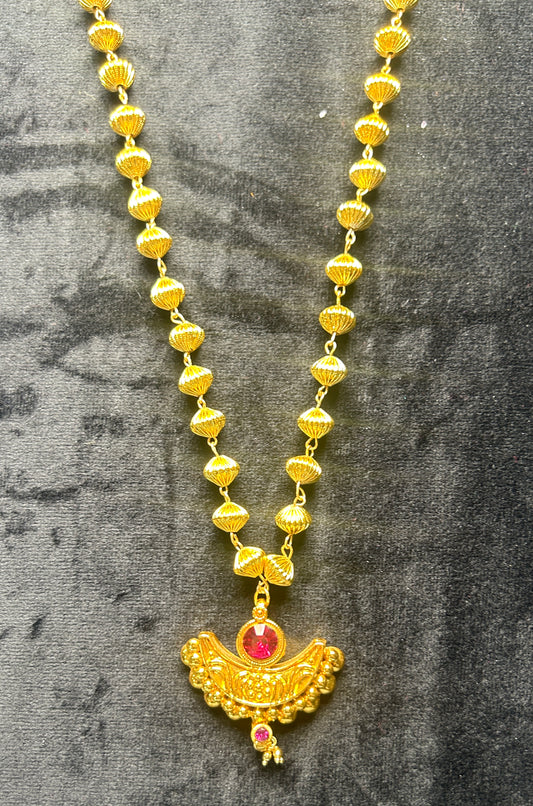 Traditional Gopdana Necklace with Ruby Pendant