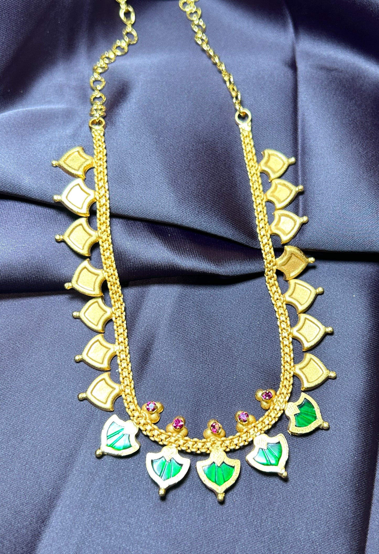 Traditional Maharashtrian Green Enamel Leaf Necklace