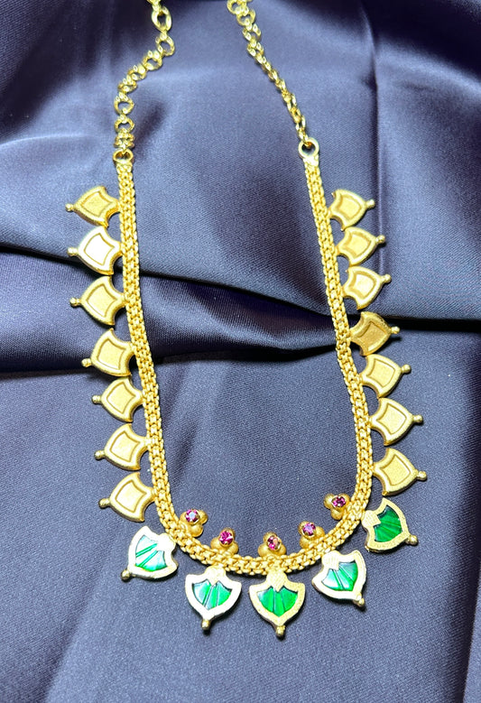 Traditional Maharashtrian Green Enamel Leaf Necklace