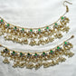 Green-White Kundan Kana Chains with Pearl Jhumki Cluster
