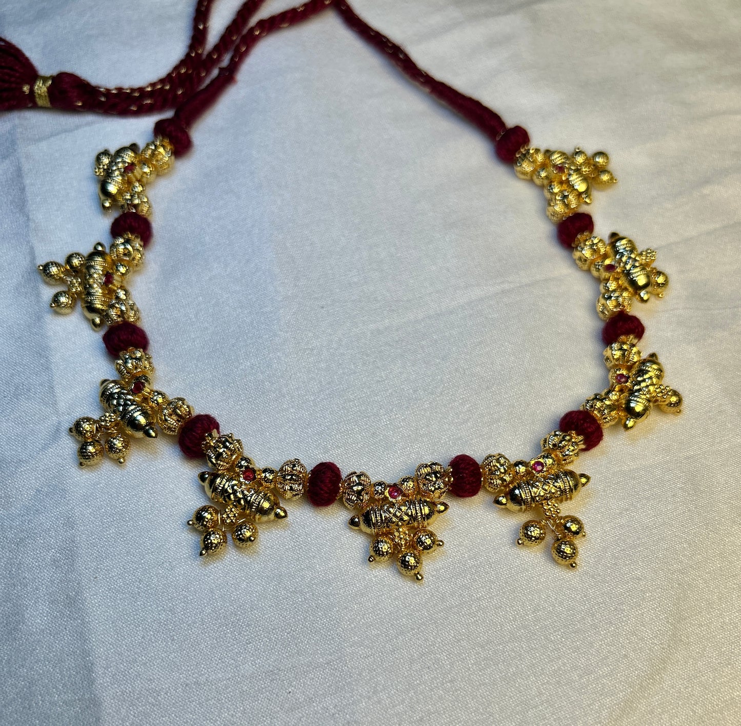 Traditional Kemp Gundu Mala Necklace – 1 Gram Gold Plated