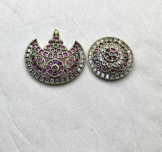 Ruby-CZ South Indian Sun & Moon Hair Brooch Set