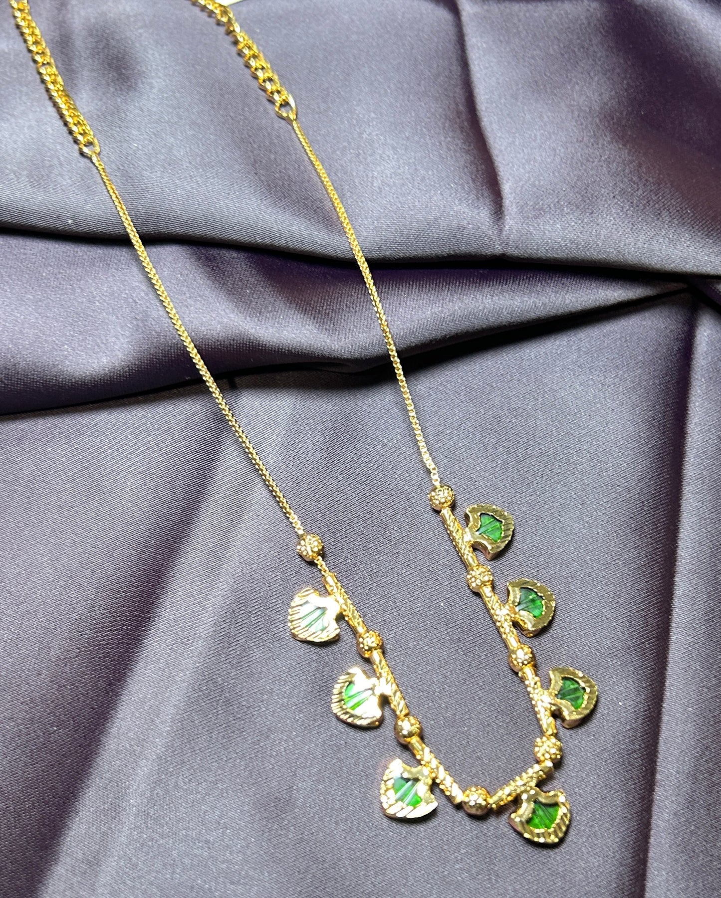 Green Enamel Leaf Charm Necklace