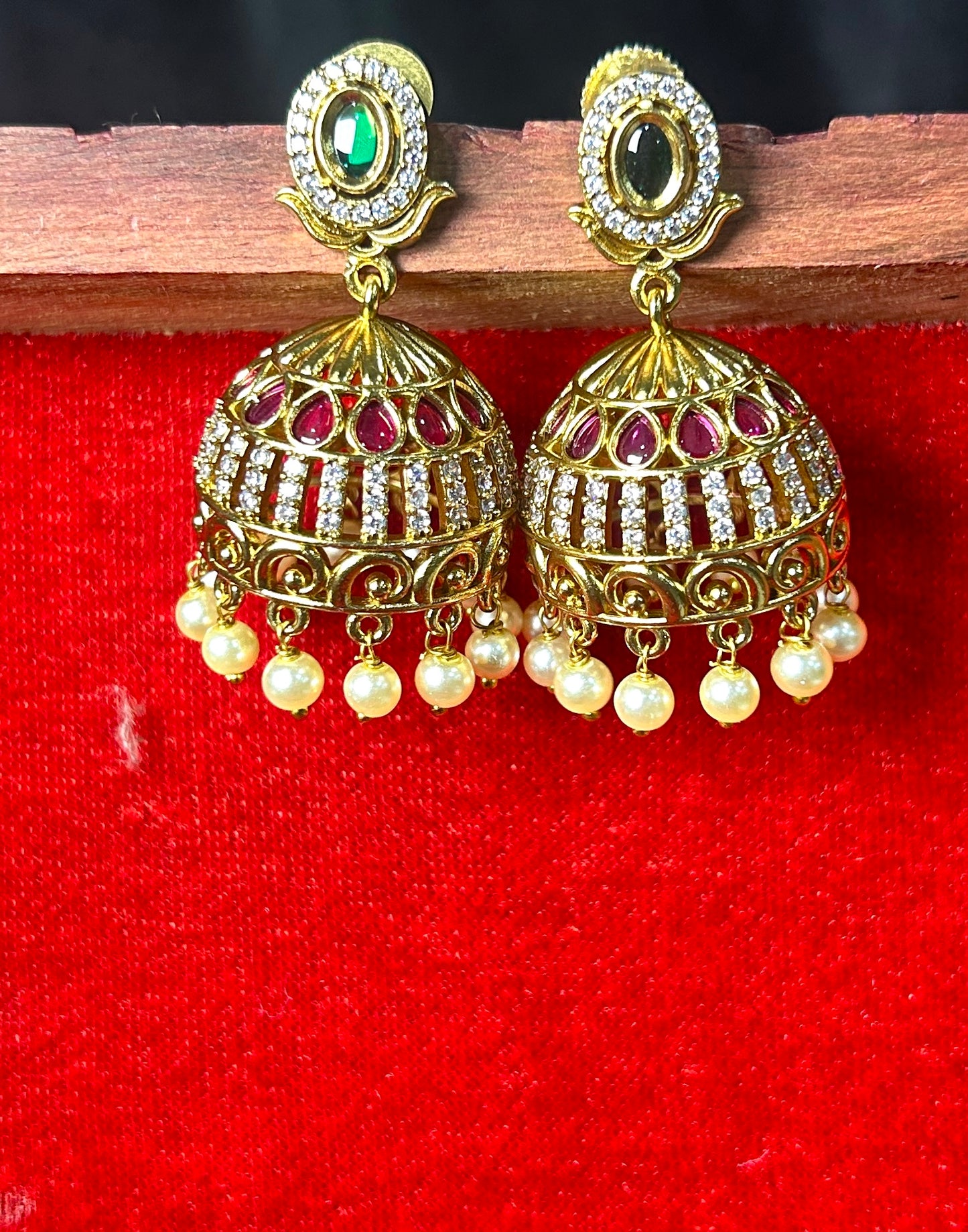 Royal Ruby & Pearl Jhumka Earrings