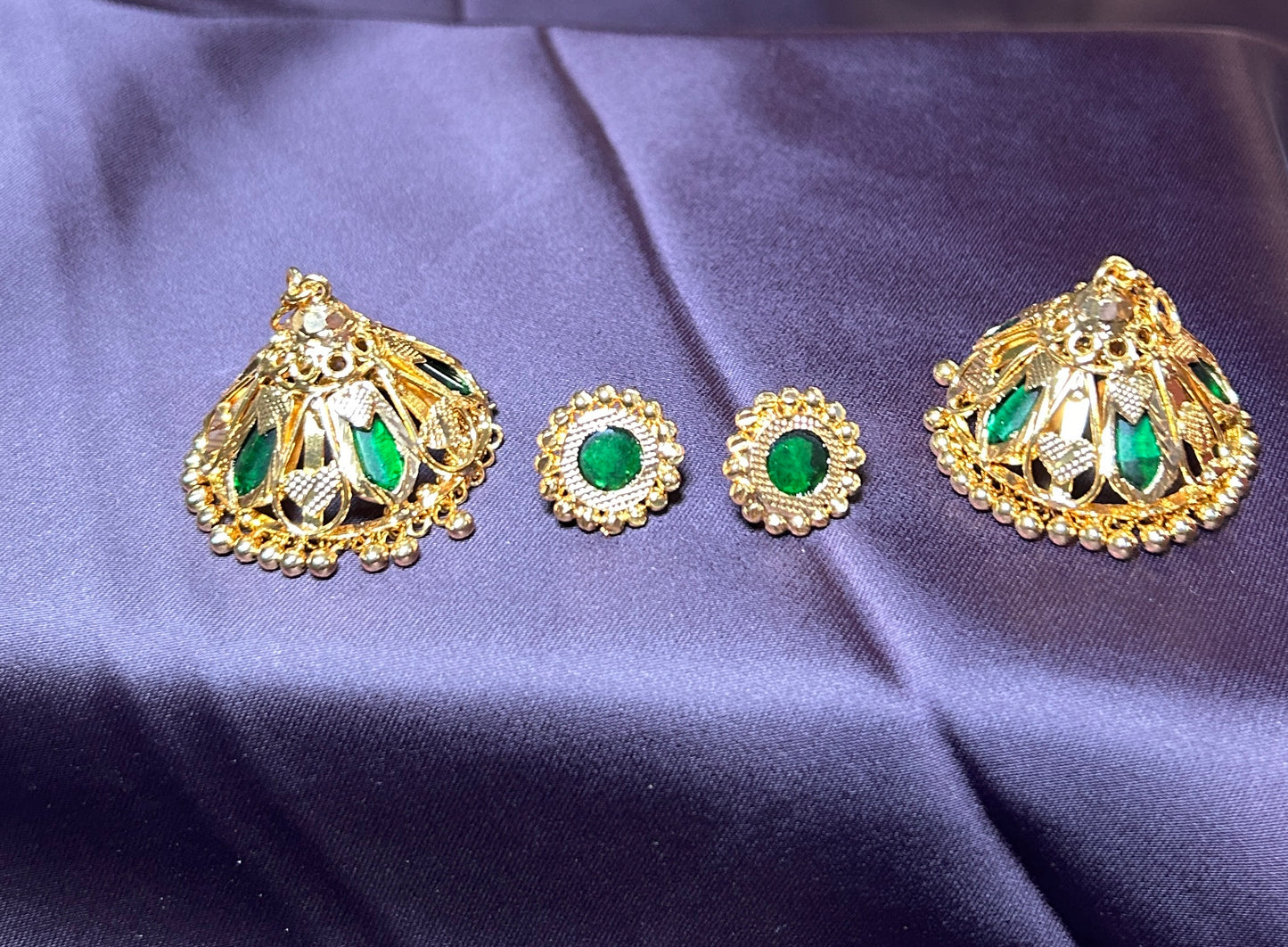 Green Stone Dome Jhumka Earrings