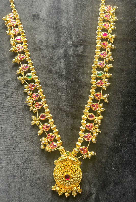 Rajwadi Teardrop Ruby-Green Putla Haar