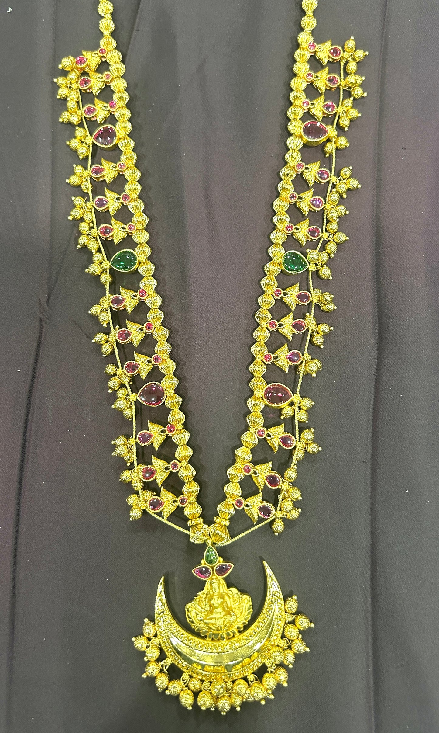 Goddess Lakshmi Temple Necklace with Crescent Pendant