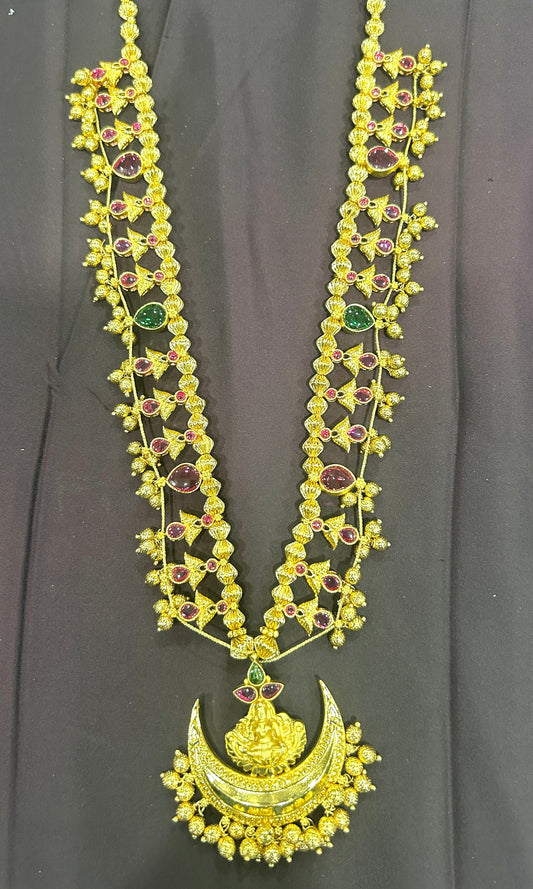 Goddess Lakshmi Temple Necklace with Crescent Pendant