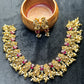 Peacock Motif Temple Necklace Set – Antique Gold with Pearl Drops
